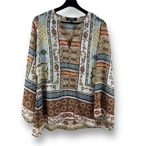 Poeme By Citron Women's M Semi Sheer Poncho Blouse Paisley Medallion Brown‎ Boho
